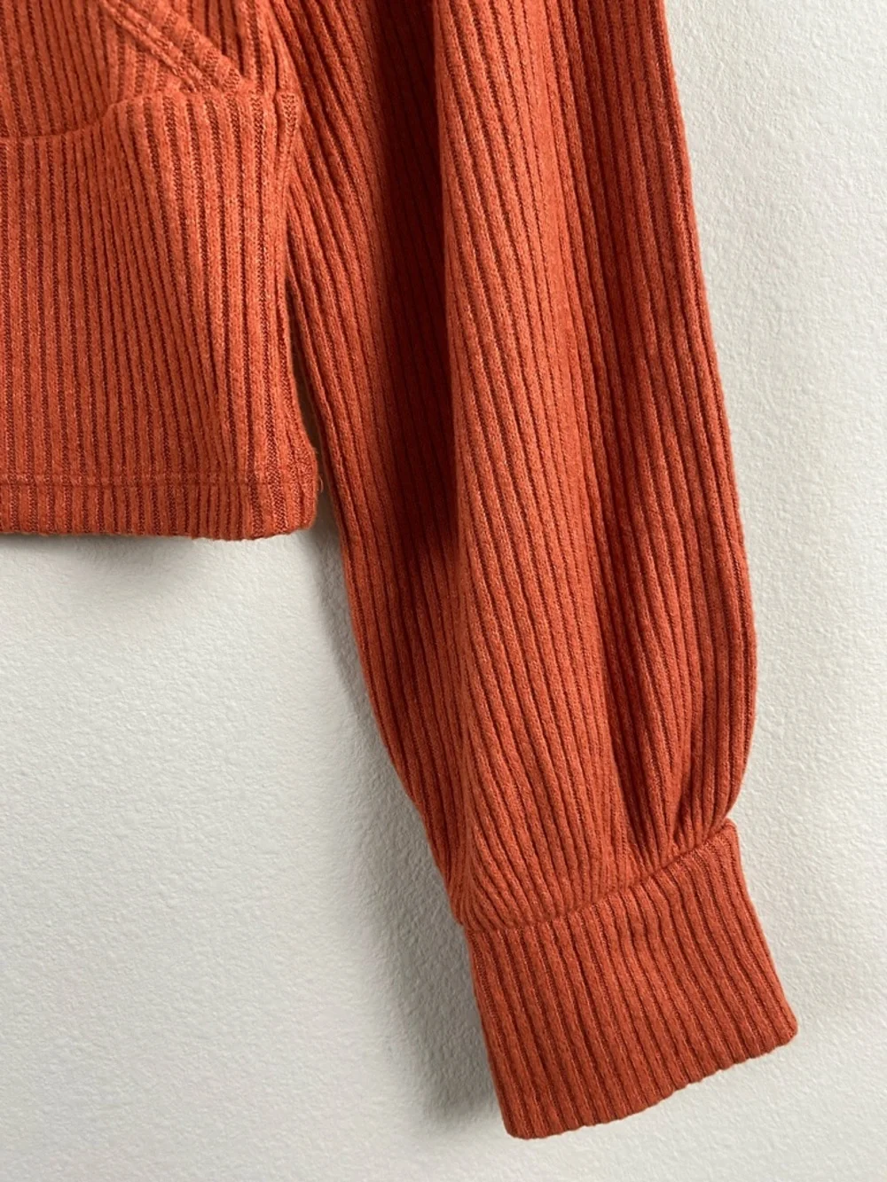 Hollister Ribbed Knit Long Sleeve Top/Tee | V Neck | Rust - Picture 12 of 14
